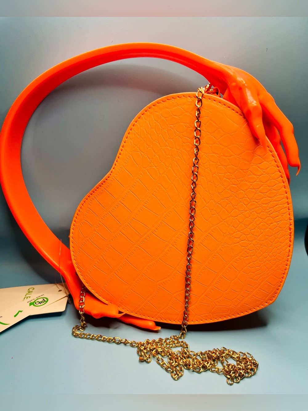 NWT Neon Orange Skull Hand Handle 🧡 Shaped  Crossbody Bag|Spooky Halloween☠️